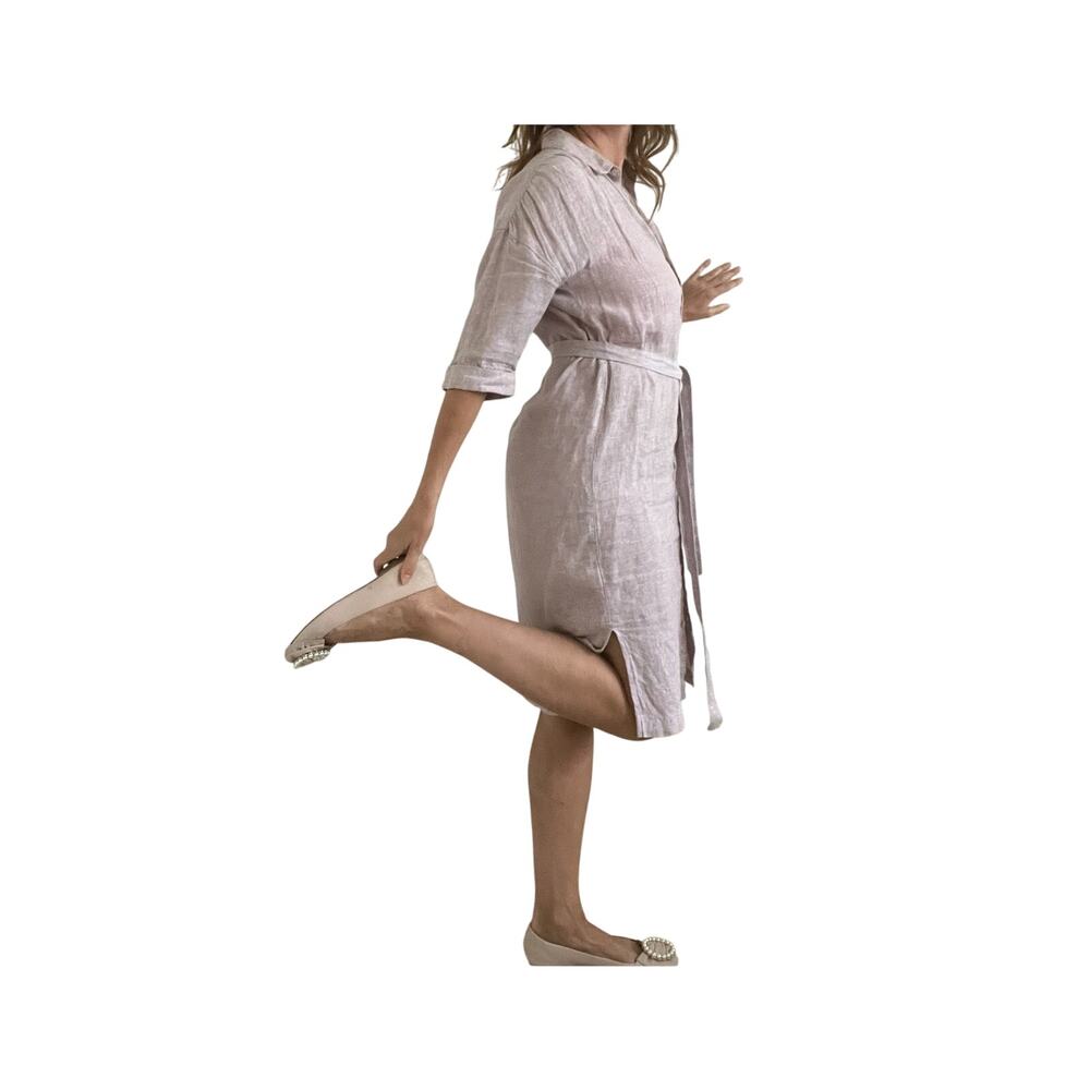 Tahari 100% Linen Mauve Shirt Dress – Relaxed Fit, Mother of Pearl Buttons
